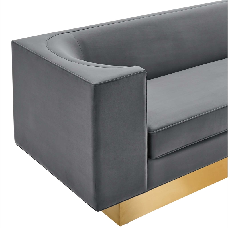 Maklaine Modern Performance Velvet Upholstered Sofa in Gray/Gold