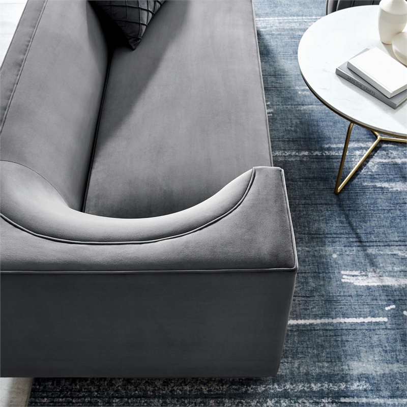 Maklaine Modern Performance Velvet Upholstered Sofa in Gray/Gold