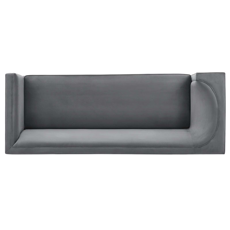 Maklaine Modern Performance Velvet Upholstered Sofa in Gray/Gold