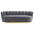 Maklaine Contemporary Tufted Performance Velvet Sofa in Gray/Gold