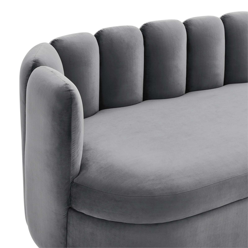 Maklaine Contemporary Tufted Performance Velvet Sofa in Gray/Gold