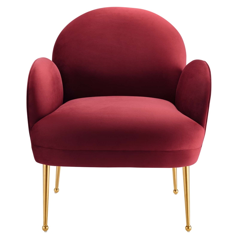 Maklaine Contemporary Performance Velvet Armchair in Maroon Red