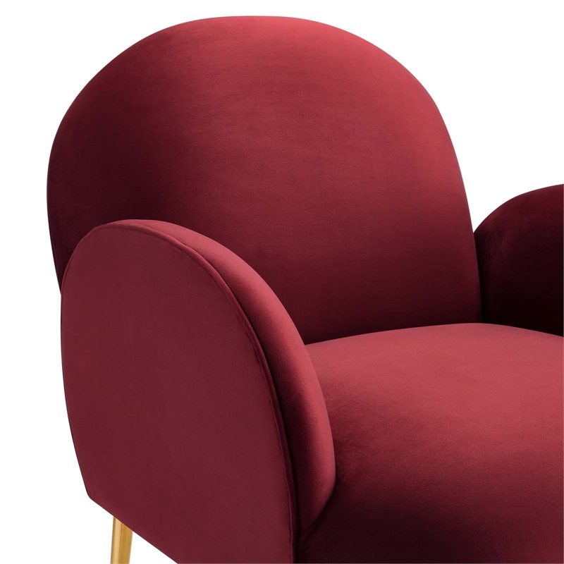 Maklaine Contemporary Performance Velvet Armchair in Maroon Red