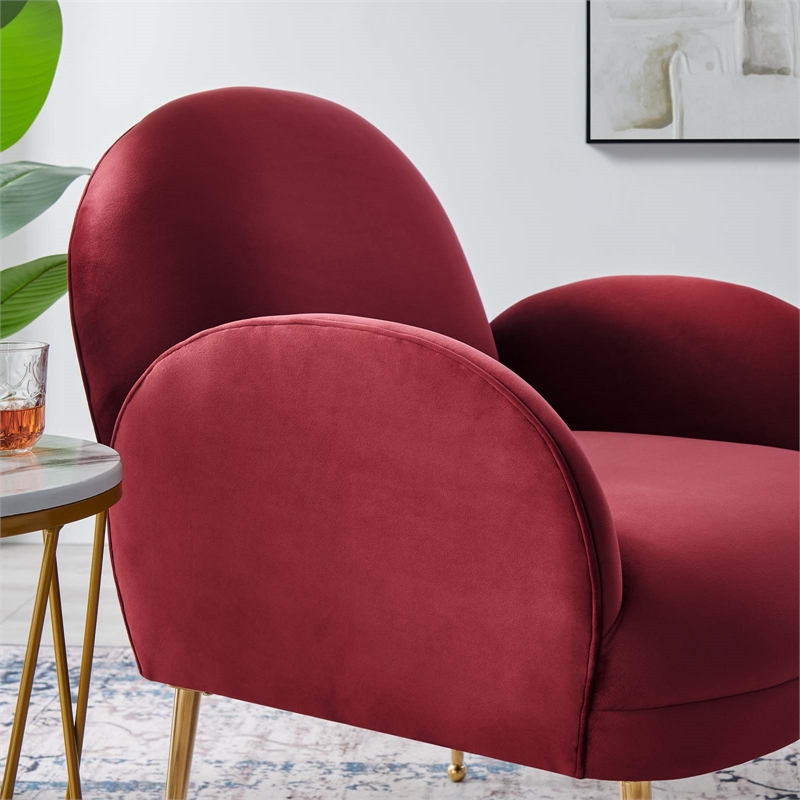 Maklaine Contemporary Performance Velvet Armchair in Maroon Red