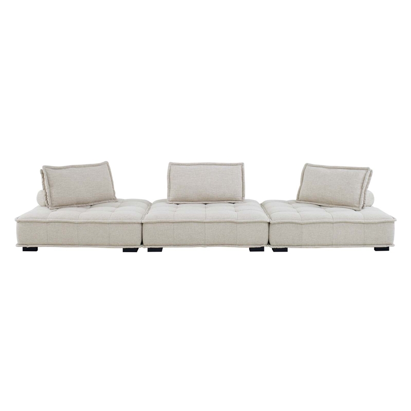 Maklaine Contemporary 3-Piece Tufted Fabric Sofa in Beige Finish