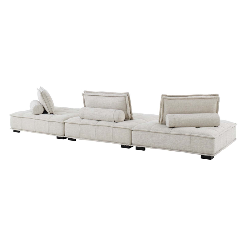 Maklaine Contemporary 3-Piece Tufted Fabric Sofa in Beige Finish