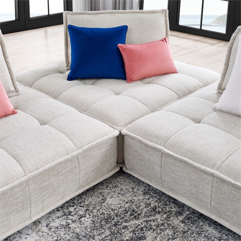 Maklaine Contemporary 3-Piece Tufted Fabric Sofa in Beige Finish