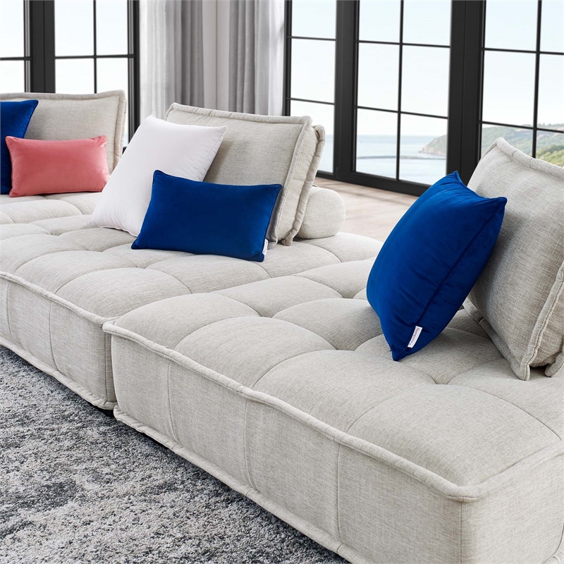 Maklaine Contemporary 3-Piece Tufted Fabric Sofa in Beige Finish