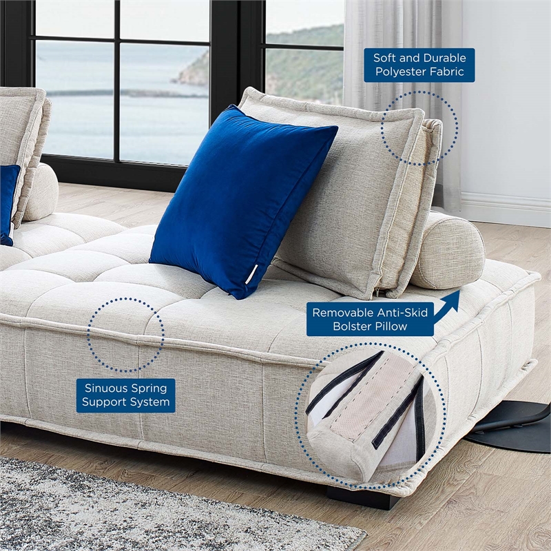 Maklaine Contemporary 3-Piece Tufted Fabric Sofa in Beige Finish