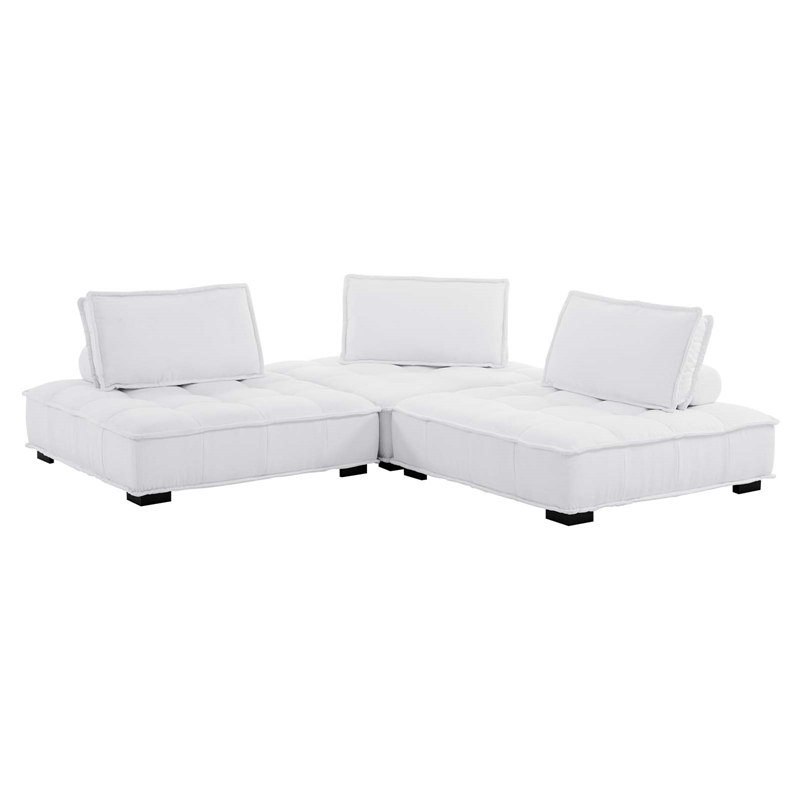 Maklaine Contemporary 3-Piece Tufted Fabric Sofa in White Finish