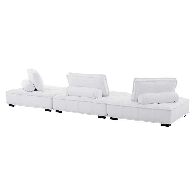 Maklaine Contemporary 3-Piece Tufted Fabric Sofa in White Finish