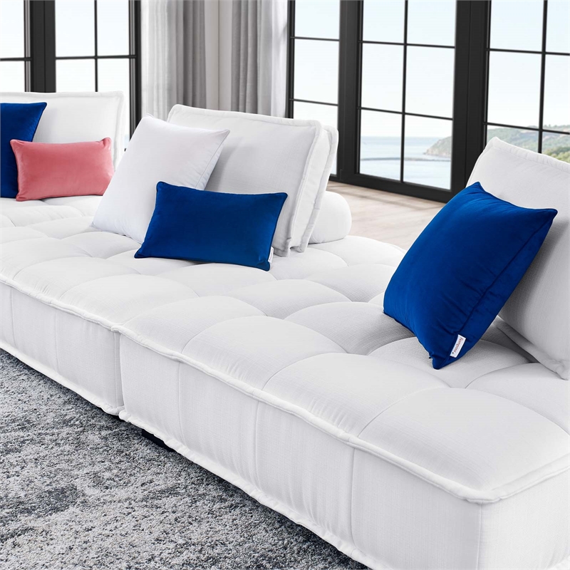 Maklaine Contemporary 3-Piece Tufted Fabric Sofa in White Finish