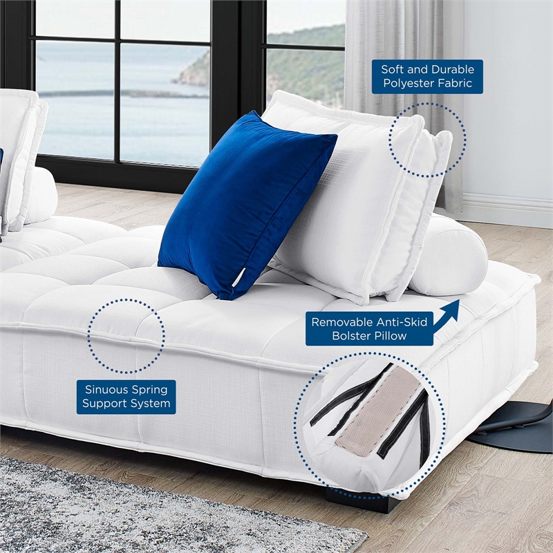 Maklaine Contemporary 3-Piece Tufted Fabric Sofa in White Finish