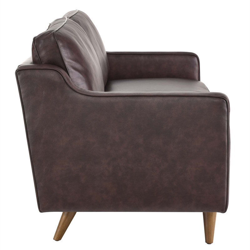 Maklaine Contemporary Genuine Leather Upholstered Sofa in Brown