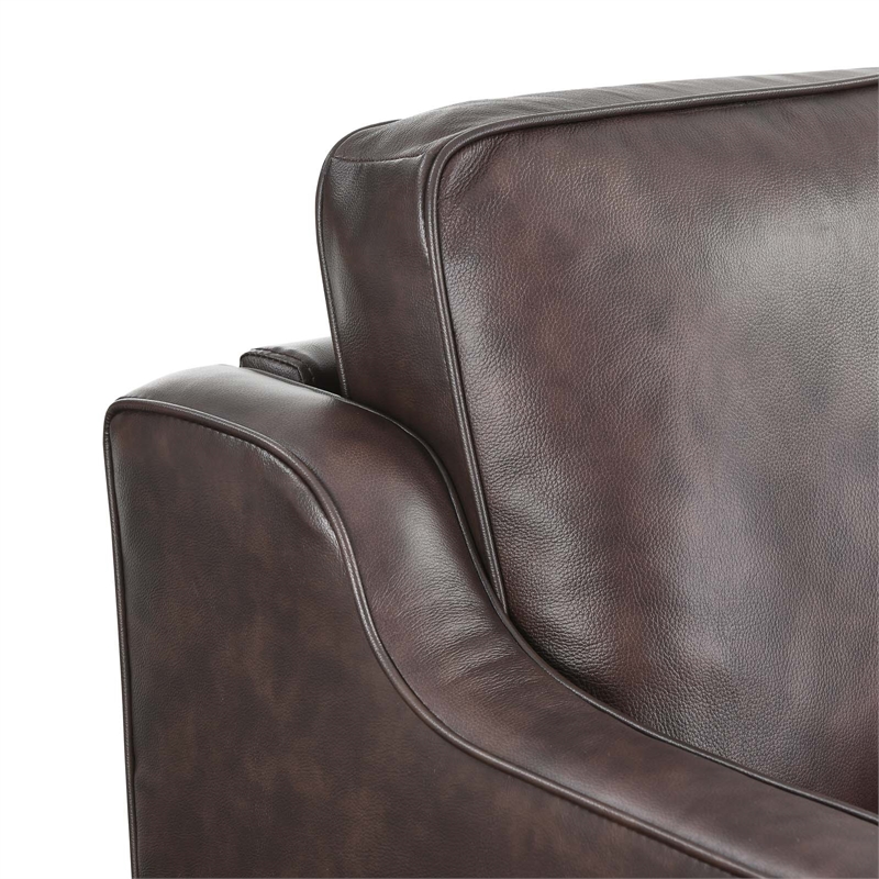 Maklaine Contemporary Genuine Leather Upholstered Sofa in Brown