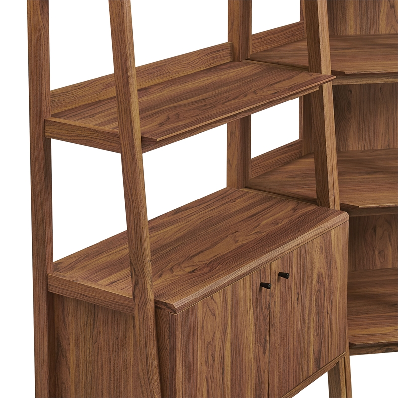 Maklaine 3-Piece Corner Bookshelf Set with Wide Bookshelves in Walnut