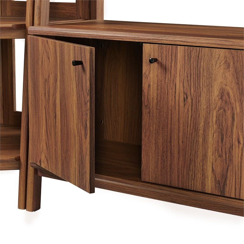 Maklaine 3-Piece Corner Bookshelf Set with Wide Bookshelves in Walnut