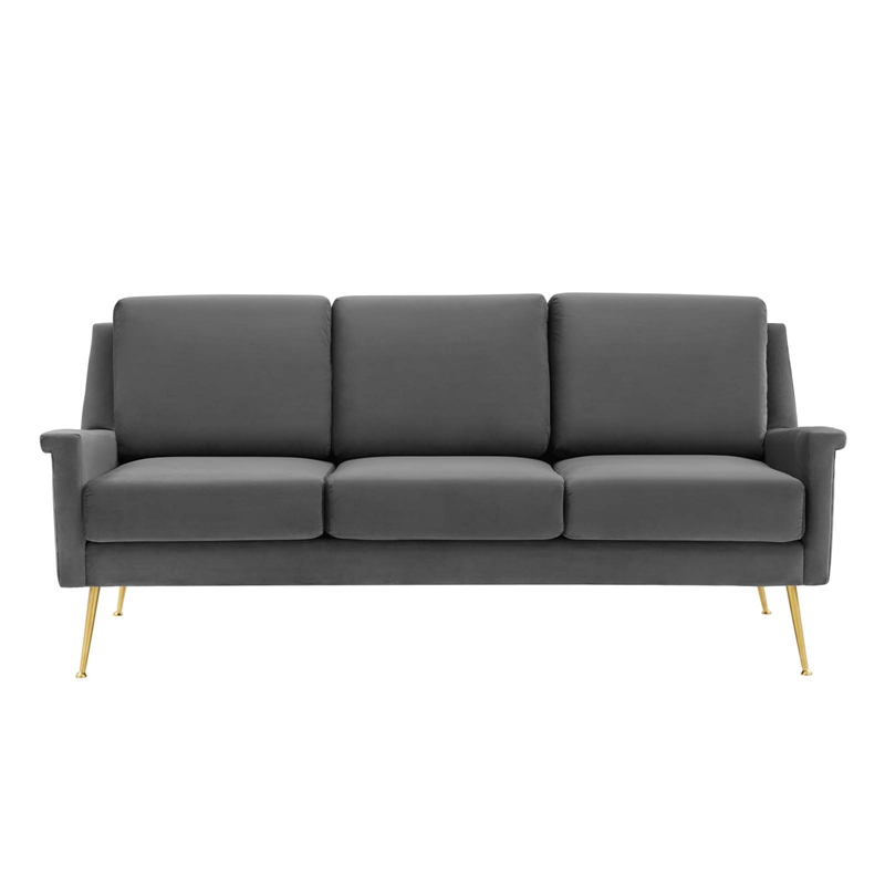 Maklaine Contemporary Performance Velvet Sofa in Gold and Gray
