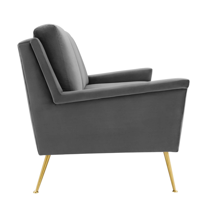 Maklaine Contemporary Performance Velvet Sofa in Gold and Gray