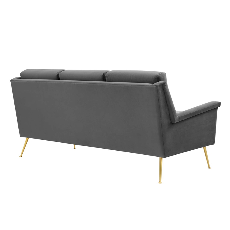 Maklaine Contemporary Performance Velvet Sofa in Gold and Gray