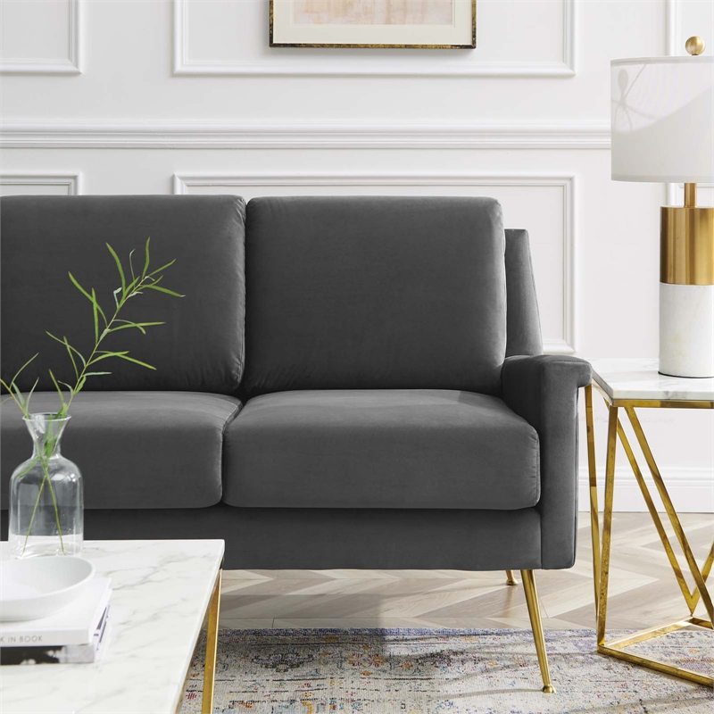 Maklaine Contemporary Performance Velvet Sofa in Gold and Gray
