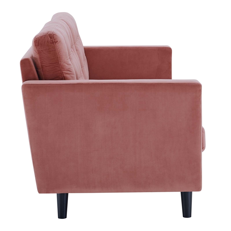 Maklaine Tufted Performance Velvet Sofa in Dusty Rose Pink/Black