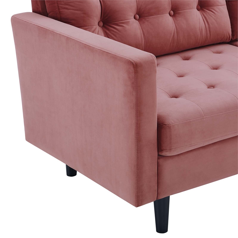 Maklaine Tufted Performance Velvet Sofa in Dusty Rose Pink/Black