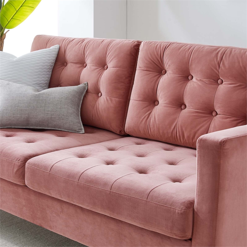 Maklaine Tufted Performance Velvet Sofa in Dusty Rose Pink/Black