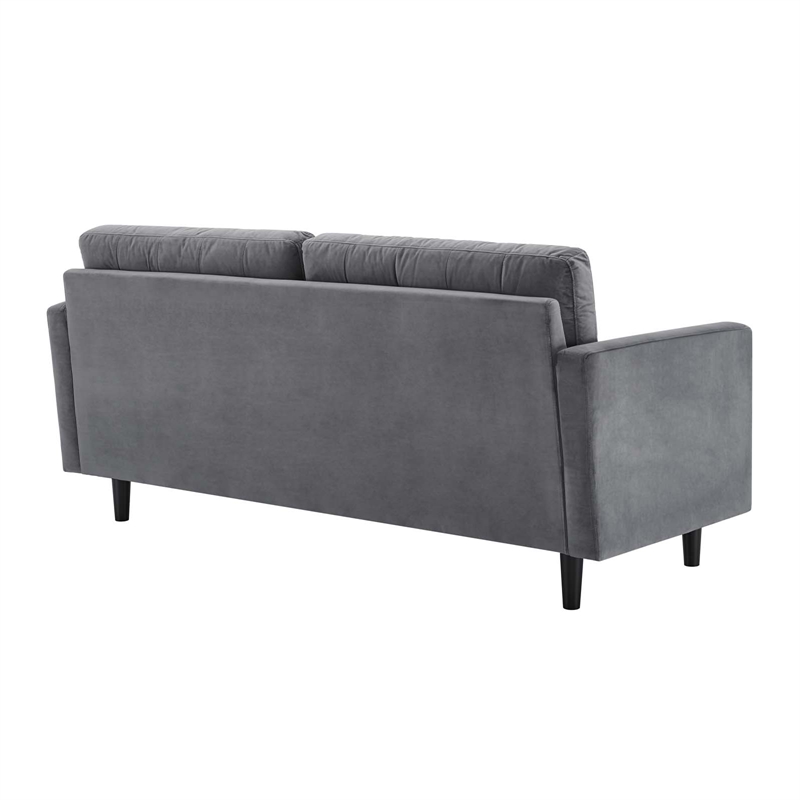 Maklaine Contemporary Tufted Performance Velvet Sofa in Gray and Black