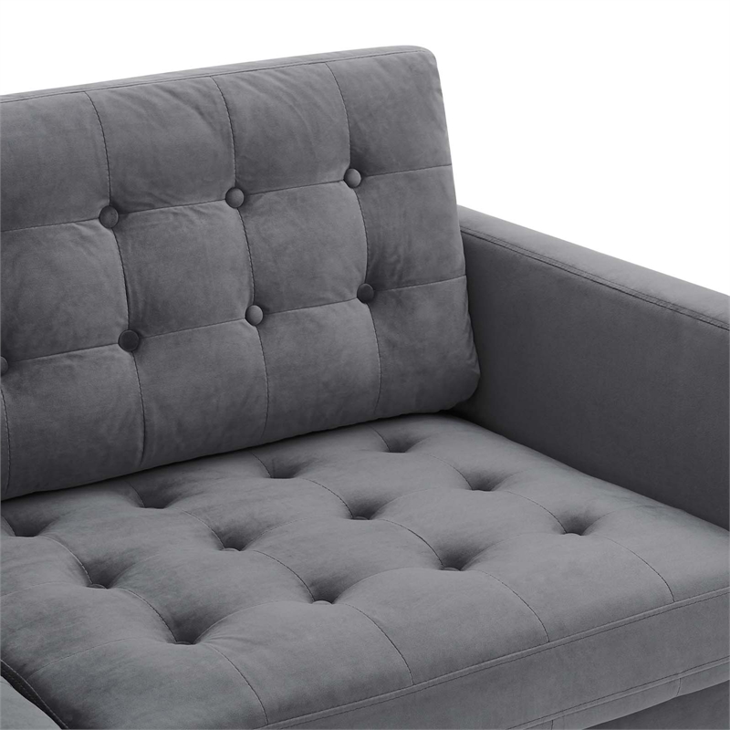 Maklaine Contemporary Tufted Performance Velvet Sofa in Gray and Black