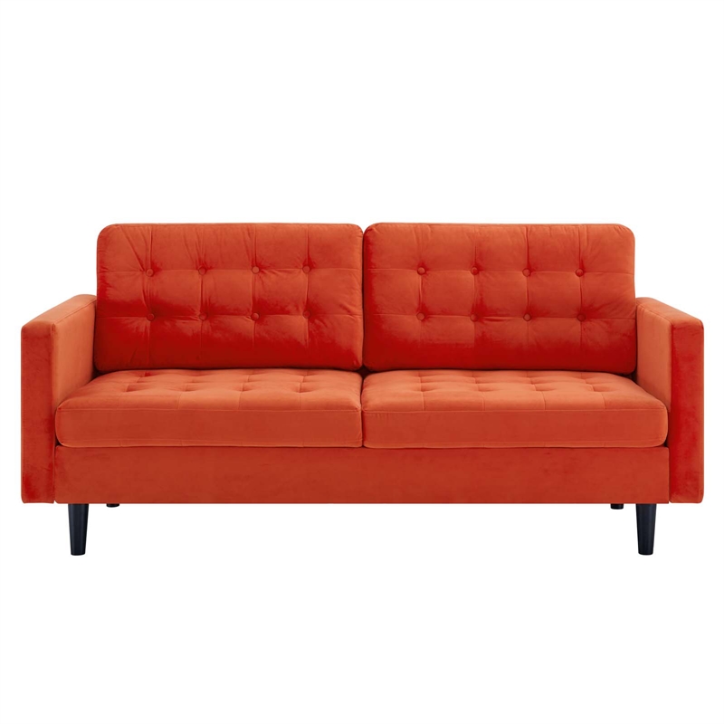 Maklaine Contemporary Tufted Performance Velvet Sofa in Orange and Black