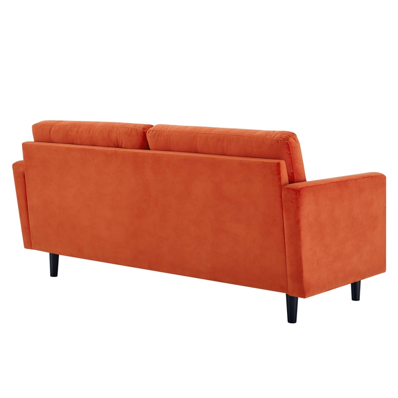 Maklaine Contemporary Tufted Performance Velvet Sofa in Orange and Black