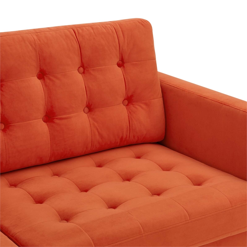Maklaine Contemporary Tufted Performance Velvet Sofa in Orange and Black