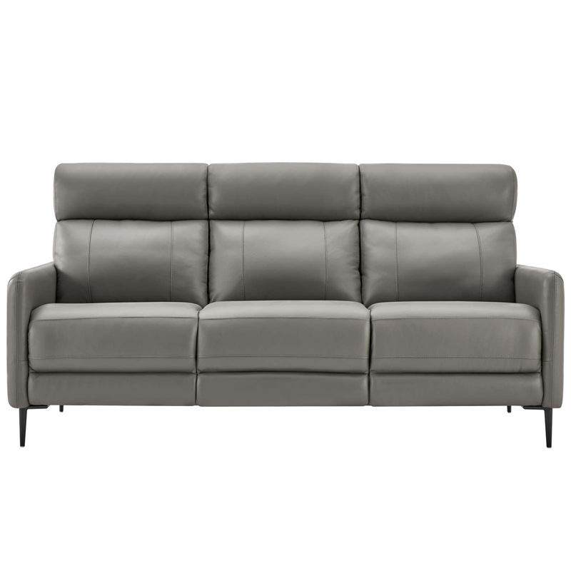Maklaine Contemporary Leather Upholstered Sofa in Gray & Black
