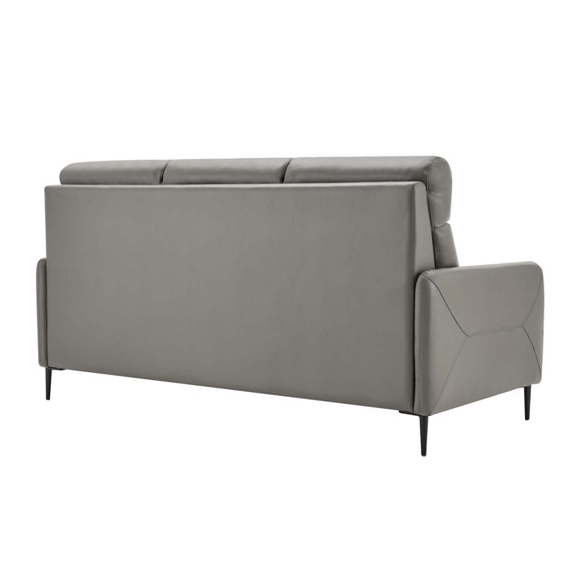 Maklaine Contemporary Leather Upholstered Sofa in Gray & Black