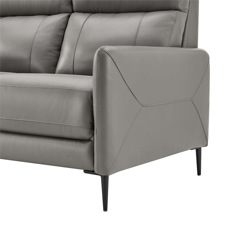Maklaine Contemporary Leather Upholstered Sofa in Gray & Black