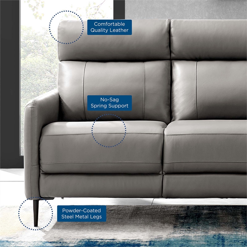 Maklaine Contemporary Leather Upholstered Sofa in Gray & Black