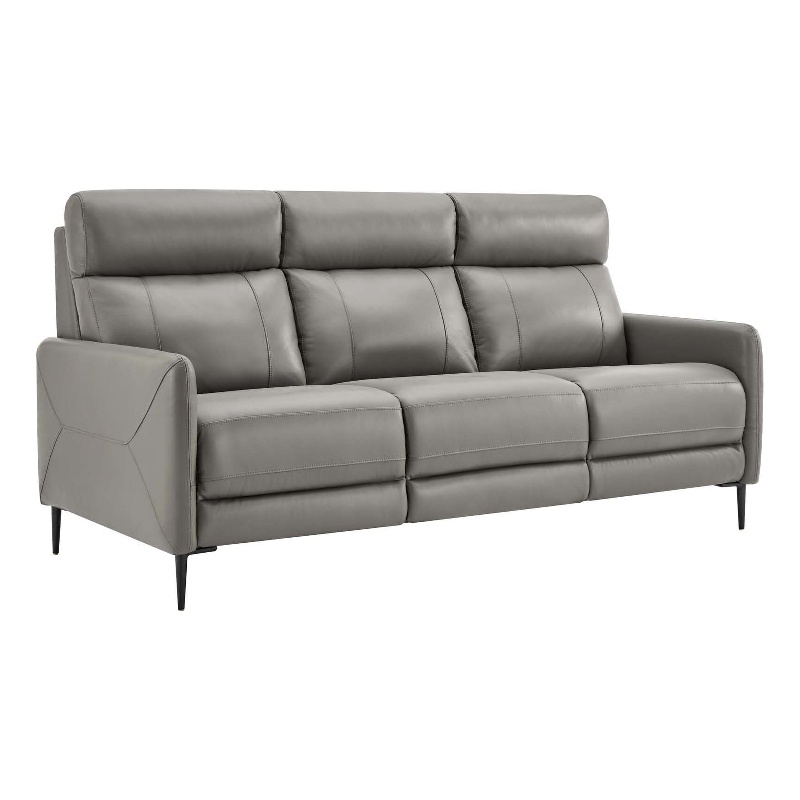 Maklaine Contemporary Leather Upholstered Sofa in Gray & Black