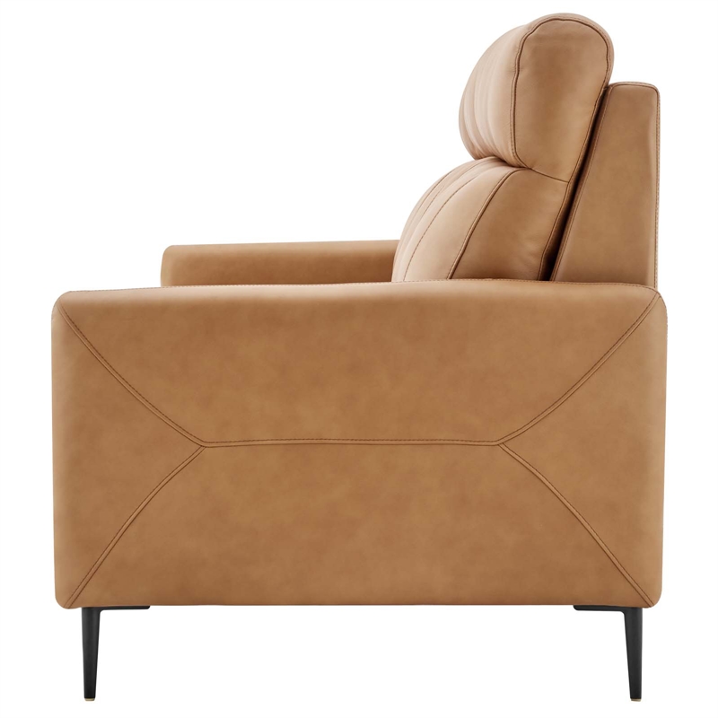 Maklaine Contemporary Leather Upholstered Sofa in Tan & Black