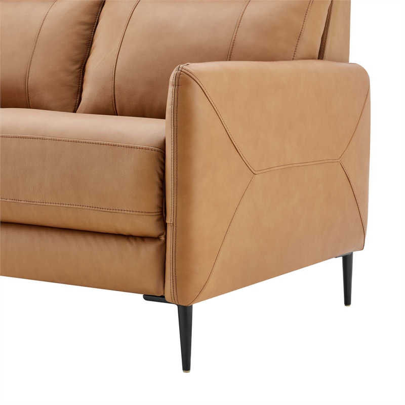 Maklaine Contemporary Leather Upholstered Sofa in Tan & Black