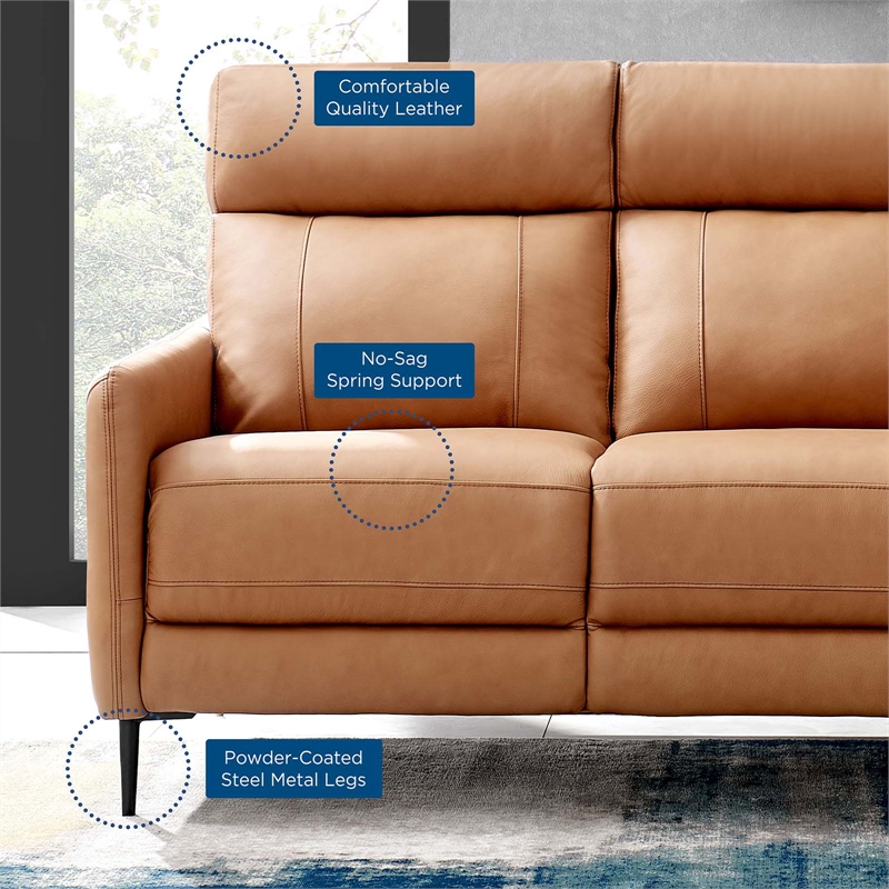 Maklaine Contemporary Leather Upholstered Sofa in Tan & Black