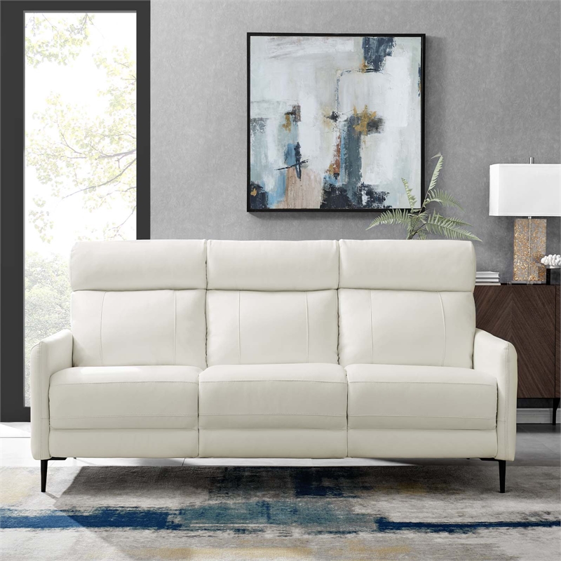 Maklaine Contemporary Leather Upholstered Sofa in White & Black