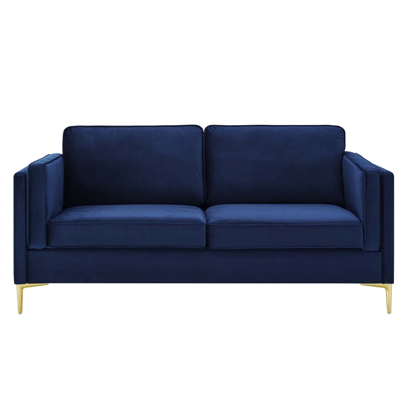 Maklaine Performance Velvet Sofa with Metal Leg - Midnight Blue