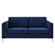 Maklaine Performance Velvet Sofa with Metal Leg - Midnight Blue