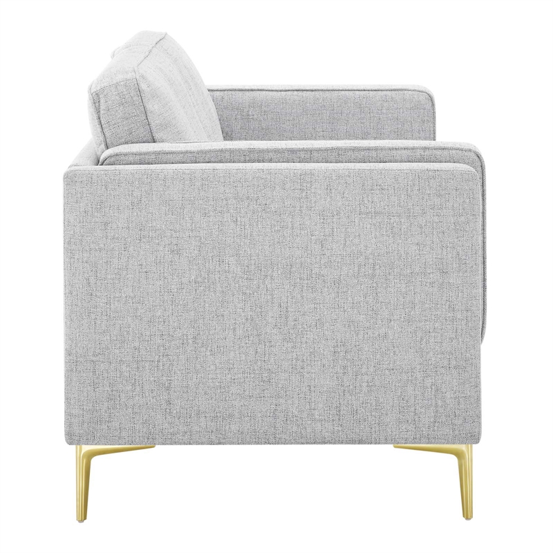 Maklaine Modern Polyester Fabric Sofa with Gold Metal Leg in Light Gray