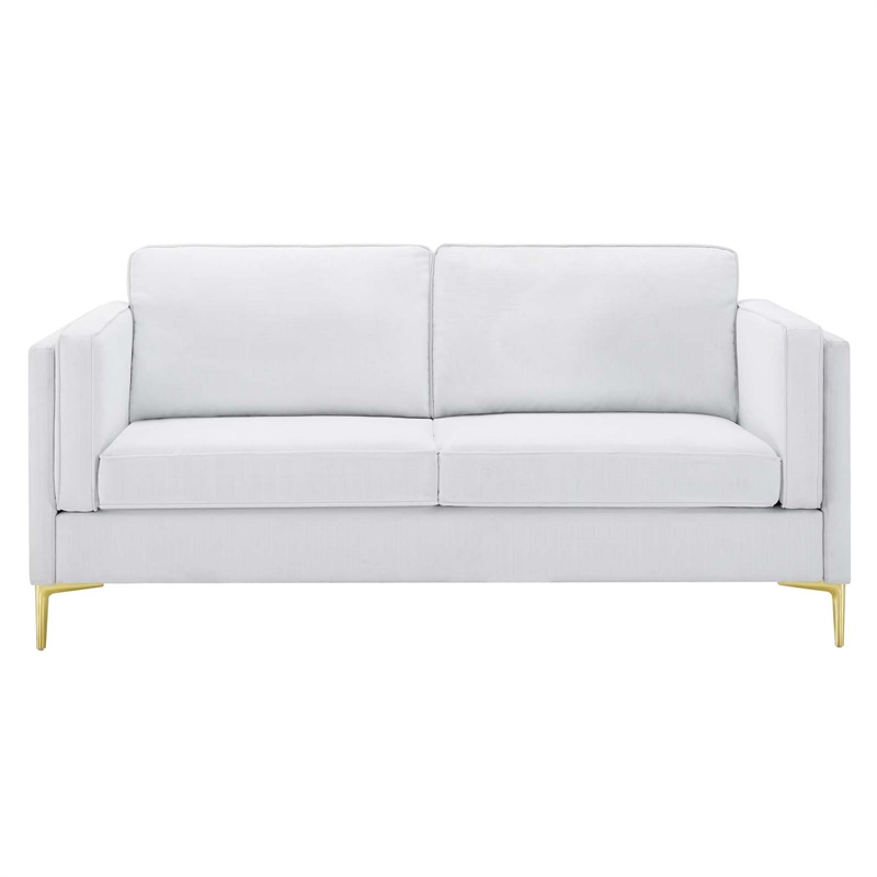 Maklaine Modern Polyester Fabric Sofa with Gold Metal Leg in White