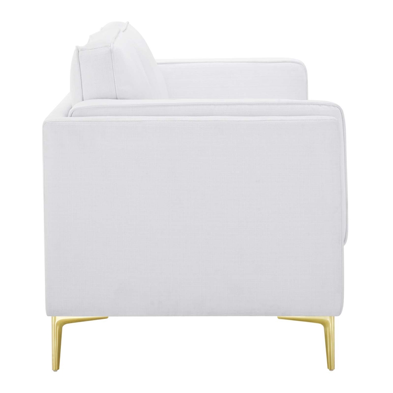 Maklaine Modern Polyester Fabric Sofa with Gold Metal Leg in White