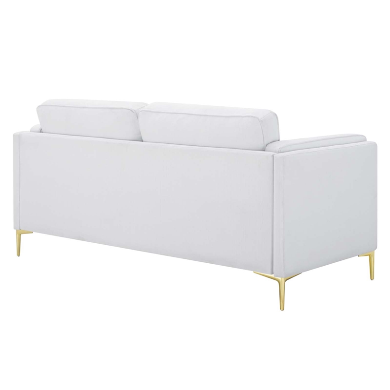 Maklaine Modern Polyester Fabric Sofa with Gold Metal Leg in White