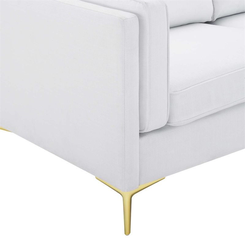 Maklaine Modern Polyester Fabric Sofa with Gold Metal Leg in White