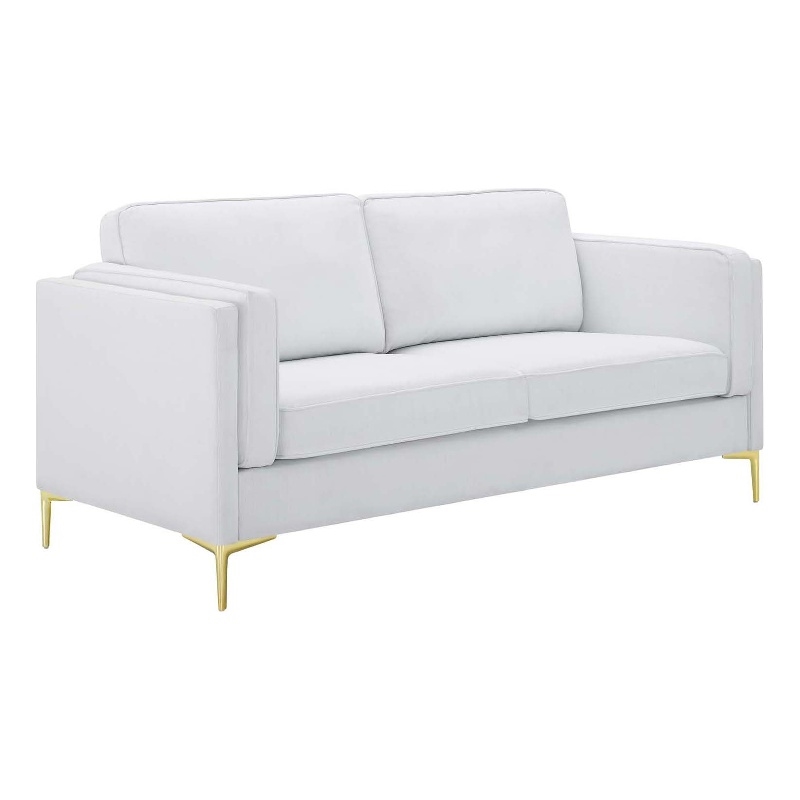 Maklaine Modern Polyester Fabric Sofa with Gold Metal Leg in White